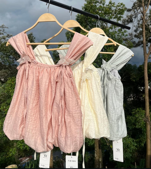 Summer Butterfly Sleeves Tie Babydoll Tops